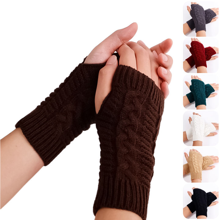 New Women Fashion Winter Fingerless Gloves Girl Warm Soft Wool Knitted Mittens Wrist Arm Hand Half Finger Elastic Short Gloves 1Pair