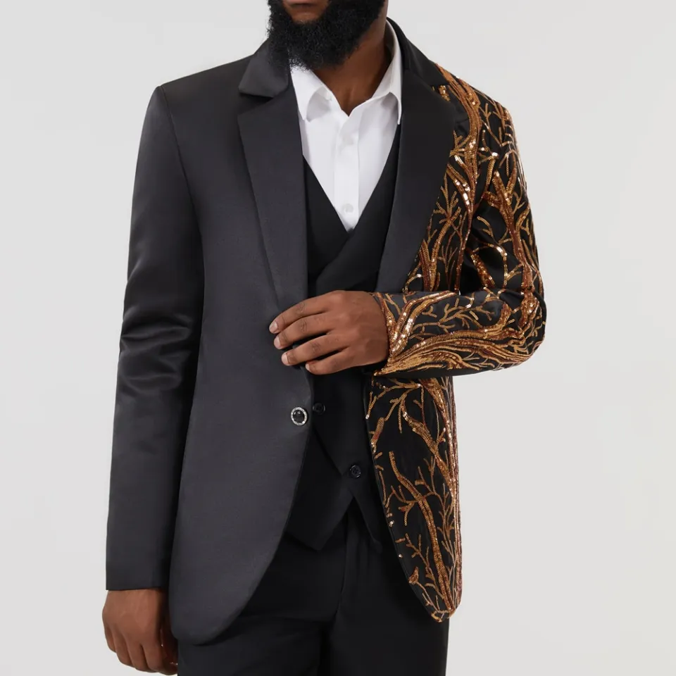 Mens Sequin Embroidered Suit Coat Shiny Bling Glitter Blazer