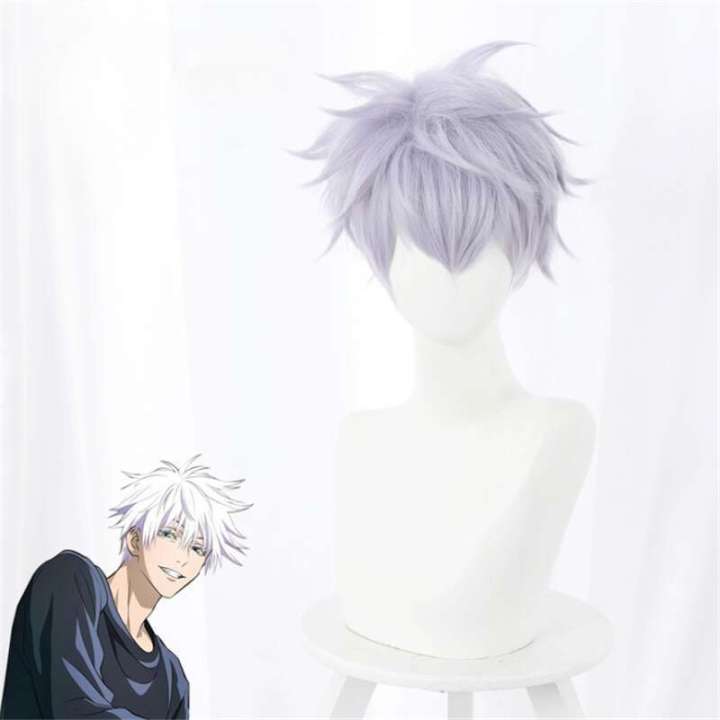 Anime%20Jujutsu%20Kaisen%20Gojo%20Satoru%20Release%20State%20Wig%20Cosplay%20Synthetic%20Wigs%20Playing%20Powder%20Short%20Sier%20White%20Hair%20Halloween%20-%20Image%202