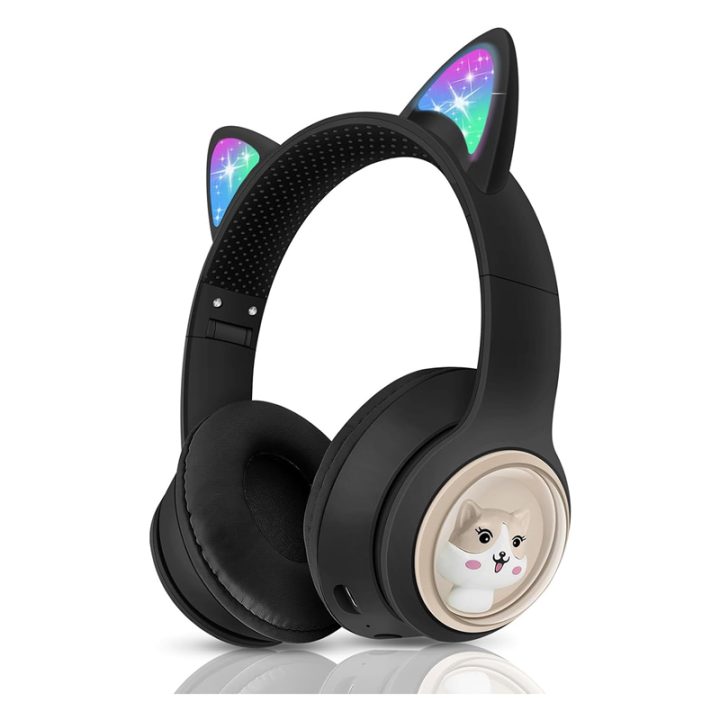 Foldable Wireless Headphones over Ear Headphone Cat Ears Game Headset for Phone with LED Light