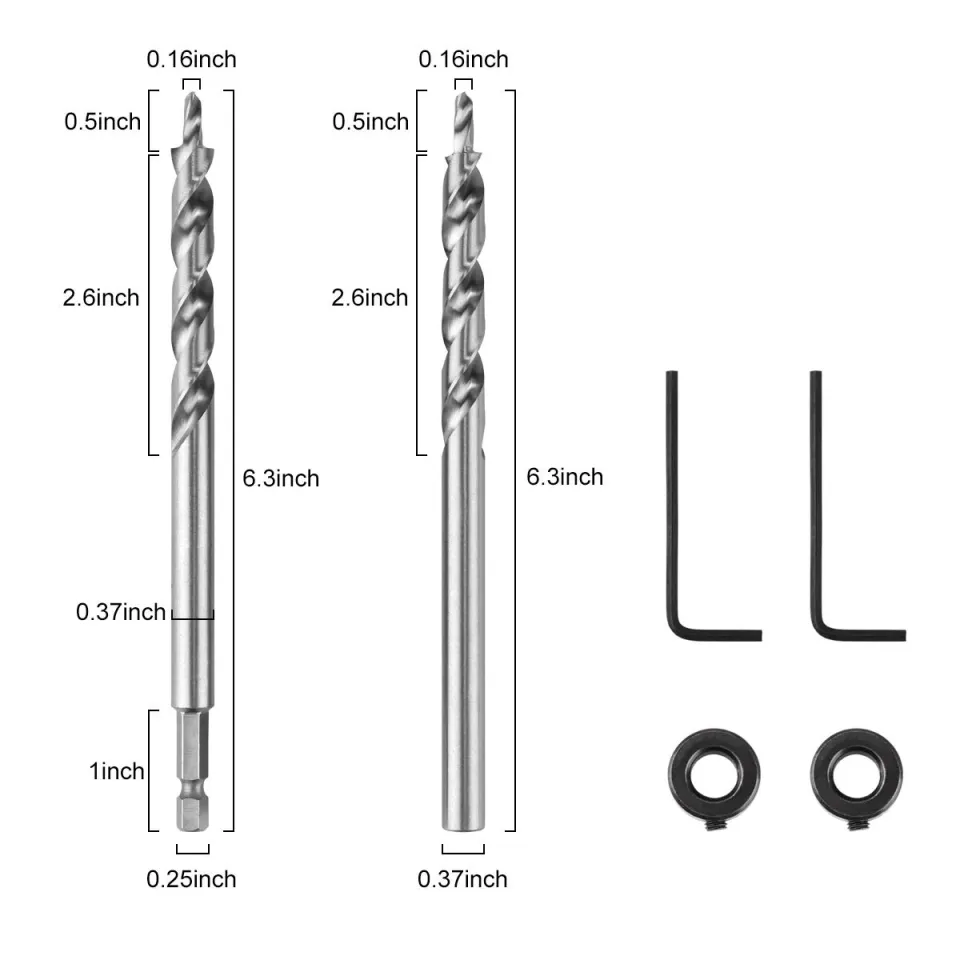 3/8" (9.5mm) Hex Twist Step Drill Bit For Pocket Hole Jig Kits, HSS4241