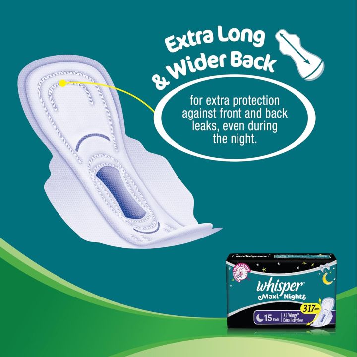 Whisper%20Maxi%20Overnight%20Sanitary%20Pads%20-%20XL%20Wings%2015%20Units%20-%20Image%204