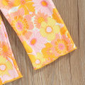 Kids Girl Tanks Tops + Pants, Floral Print Elastic Waist Drawstring Pocket Decoration Summer Clothing. 