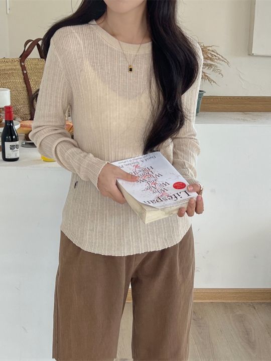 Women's round Neck Long-Sleeved Sweater Early Spring New Korean Slim Fit  Slim Fit Sweet Cute Top Inner Bottoming Shirt