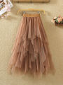 Women irregular Tulle Skirts Fashion Elastic High Waist Mesh Tutu Skirt Pleated Long Skirts Midi Skirt Saias Faldas Jupe Femmle. 