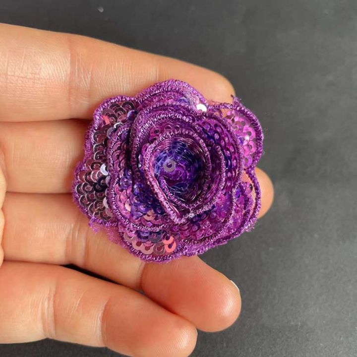 5PCS/4CM%203d%20Sequin%20Flowers%20Lace%20Appliques%20Sew%20On%20Patches,Small%20Rose%20Fabric%20Embroidery%20Sewing%20Supplies%20For%20Dress,Clothing,Shoe%20-%20Image%206
