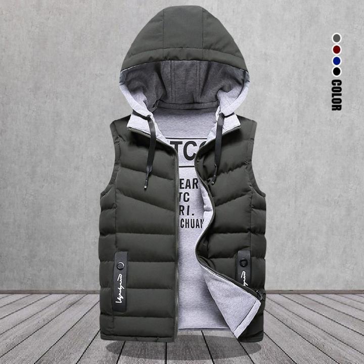 Brand Men's Vest Winter Sleeveless Jackets Down Vest Men Hooded Warm New 2022 Casual Outwear Hat Detachable Outer Vest Chalecos