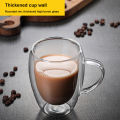 【Ready Stock】Double Wall Glass Cup Heat Resistant Coffee Glass Cup Double Layer Mug for Coffee Milk Tea Drinks Insulated Handle Cup Set Cawan Kaca Kopi.