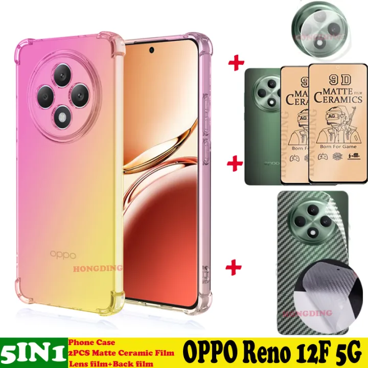 BLKNAIM%205-in-1%20NEW%20For%20OPPO%20Reno%2012F%20case%20Anti-fall%20Color%20phone%20case%20+2PCS%20Matte%20Ceramic%20Film%20+Carbon%20Fiber%20Back%20Film%20+Lens%20Film%20-%20Image%207