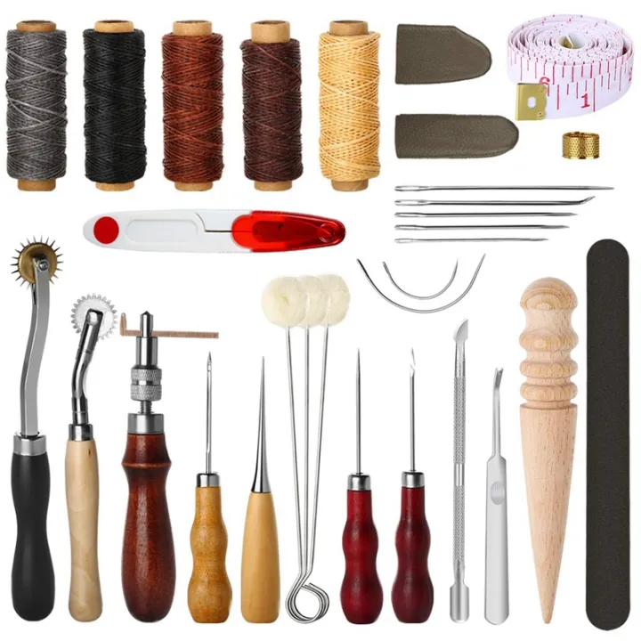 BRADOO-31%20Pcs%20Leather%20Sewing%20Tools%20Diy%20Leather%20Craft%20Tools%20Hand%20Stitching%20Tool%20Set%20With%20Groover%20Awl%20Waxed%20Thread%20Thimble%20Kit%20-%20Image%202