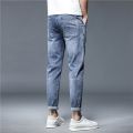 High Quality Brand Summer Stretch Cotton Hole Men's Ankle Length Jeans Thin Streetwear Design Denim Pants Korea Casual Trousers.