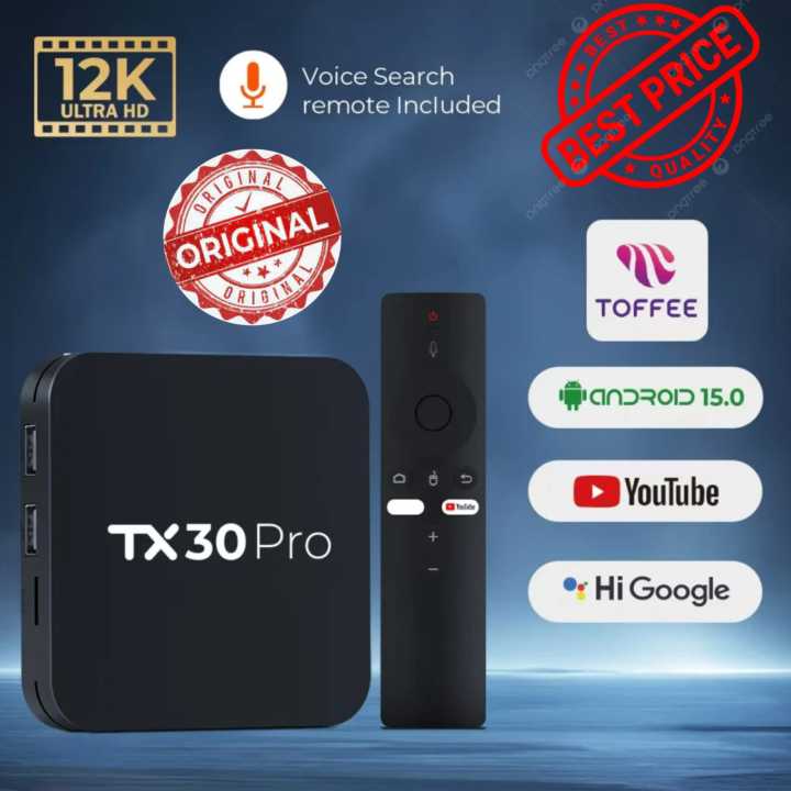 TX30 Pro 12K ULTRA HD Android Smart TV Box Voice Remote, Bluetooth, Free Dish Channel Warranty