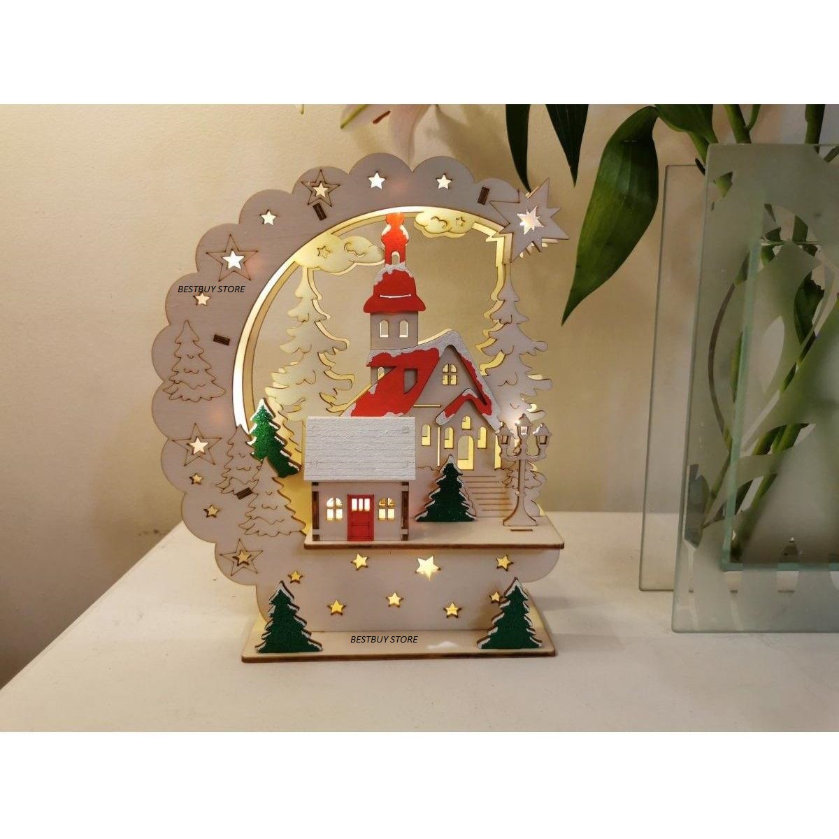 Gift Item Wooden Handicraft Moon House Lighting Showpiece