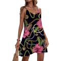2023 Summer Tropical Floral Print Women Dresses V-Neck Spaghetti Strap Mini Dress Hawaiian Party Beach Sleeveless Sundress.