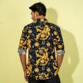 MENS CASUAL SHIRT- NAVY/YELLOW. 