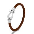 Classic Brand Horseshoe Clasp Genuine Leather Cord Bracelet Men Women Stainless Steel Wristband Handmade Creative Lover Jewelry. 