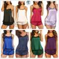 Women sleepwear Set Solid Color Sleep Tops shorts Silk Pajamas for Female Pajamas Girls Sleepwear Nightwear. 