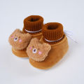 【Happy childhood memories】(New) cute bear baby shoes winter warm newborn flats boy girl soft sole velvet shoes cartoon animal elastic toddler shoes.