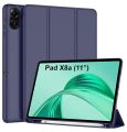 Case for Honor Pad X8a 11 inch Tablet Trifold Smart Stand Flip Cover with Pen holder | Leather Finish | Heat Dissipation Auto Wake-Up/Sleep Mode TPU Back Cover - Black - Navy Blue.