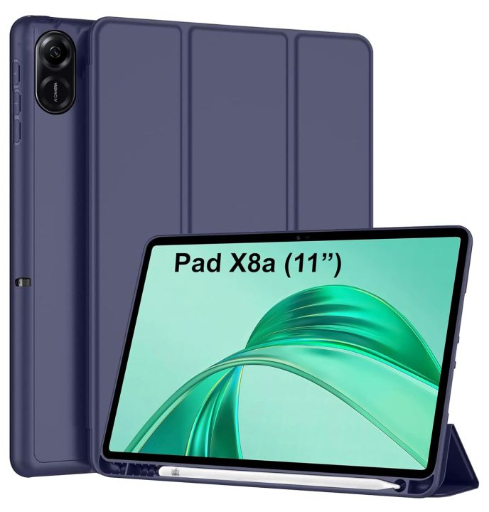 Case%20for%20Honor%20Pad%20X8a%2011%20inch%20Tablet%20Trifold%20Smart%20Stand%20Flip%20Cover%20with%20Pen%20holder%20%7C%20Leather%20Finish%20%7C%20Heat%20Dissipation%20Auto%20Wake-Up/Sleep%20Mode%20TPU%20Back%20Cover%20-%20Black%20-%20Navy%20Blue%20-%20Image%202