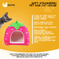 Soft Strawberry Pet Dog Cat House Kennel Foldable Winter Warm Cushion Animal Bed Dogs And Cats Products (Size: XL), Red Color. 