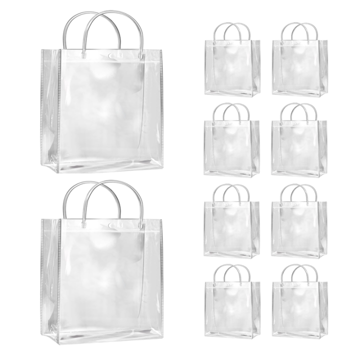 10Pcs Transparent Gift Bags with Handles Waterproof PVC Shopping Bags for Jewelry Candy Perfume Christmas Gift Wedding Easy to Use 25 X 16 X 8cm
