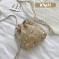 Cute Knitted Handbag Mini Purses Straw Women Lace Bucket Shoulder Bags Floral. 