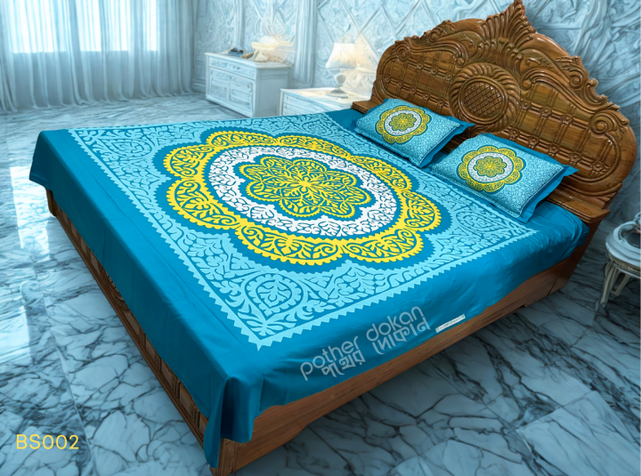 King Size Cotton Bed Sheet Set (7 x 8 Feet) with Two Pillow Covers | Home tex panel, best Quality beautiful design Multicolor Chador | Soft & Durable