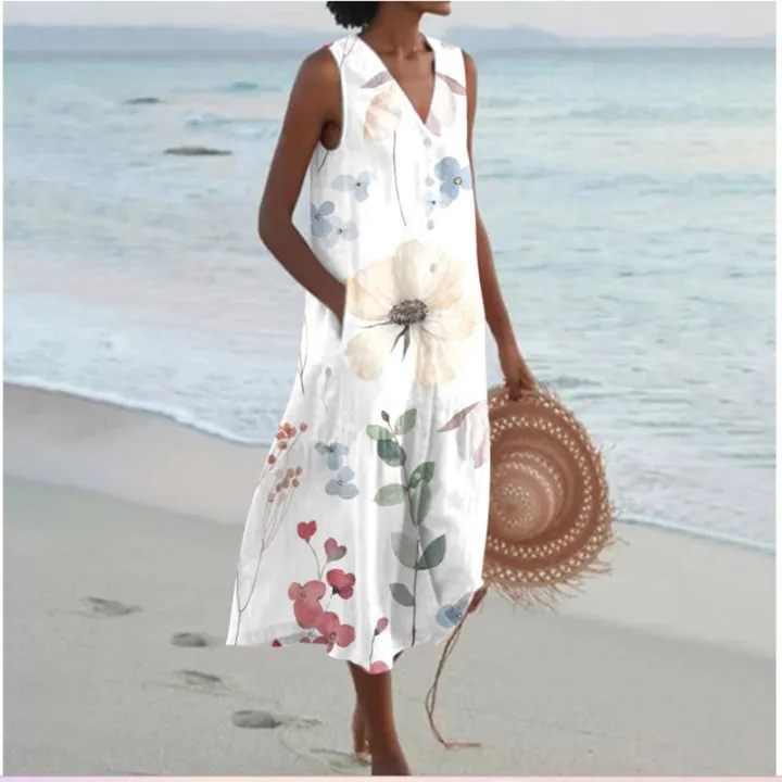 2024%20Summer%20New%20Amazon%20Foreign%20Trade%20Wish%20Independent%20Station%20Fashion%20Pocket%20V-neck%20Stripe%20Sleeveless%20Casual%20Dress%20-%20Image%204
