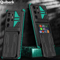 Quiberk for Samsung Galaxy S24 Ultra 5G Card Slot Case Camera Lens Protector Stand Shockproof Hard Cover.