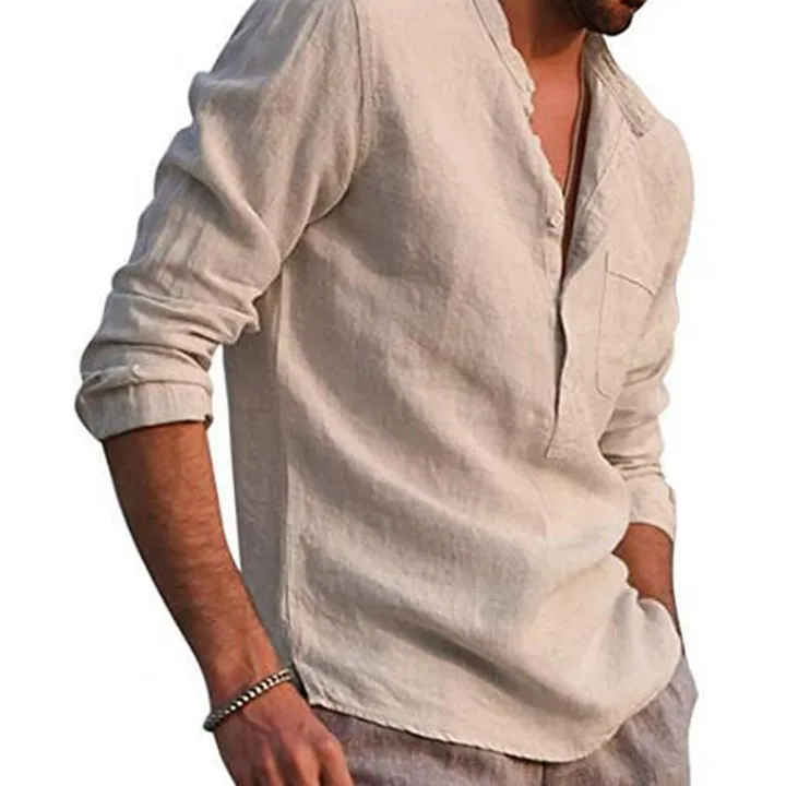 2021%20Men%20Casual%20Shirts%20Solid%20Color%20V%20Neck%20Long%20Sleeve%20Shirt%20Simple%20Button%20Pocket%20Top%20Cotton%20Linen%20Skin-friendly%20Daily%20Wear%20Shirt%20-%20Image%204