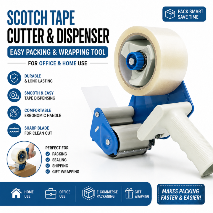 Scotch Tape Cutter & Dispenser Easy Packing Gift Wrapping Tool for Office & Home Use