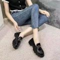 Loafers 2023 New British Style Small Leather Shoes Women's Thick Flatform Thick-Soled Block Heel Loafers Mary Jane Small Leather Shoes. 