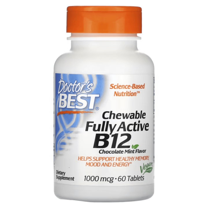 Chewable Fully Active B12 Supplement Chocolate Mint Flavor, Memory, Mood, Circulation & Well-Being, 1000mcg by Doctor's Best  60 Tablets