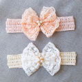 I Love Dad Princess Lace Headband For Girls Sweet Bowknot Pearls Elastic Hairband Headwrap Turban for Kids Soft Baby Headwear Accessories. 