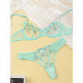 Standard quality flower transparent bra panty set.