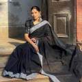 Half Silk Cotton Saree For Women - Black and Silver Color - Comfortable to wear- Perefct For All Seasons and Occasions. 