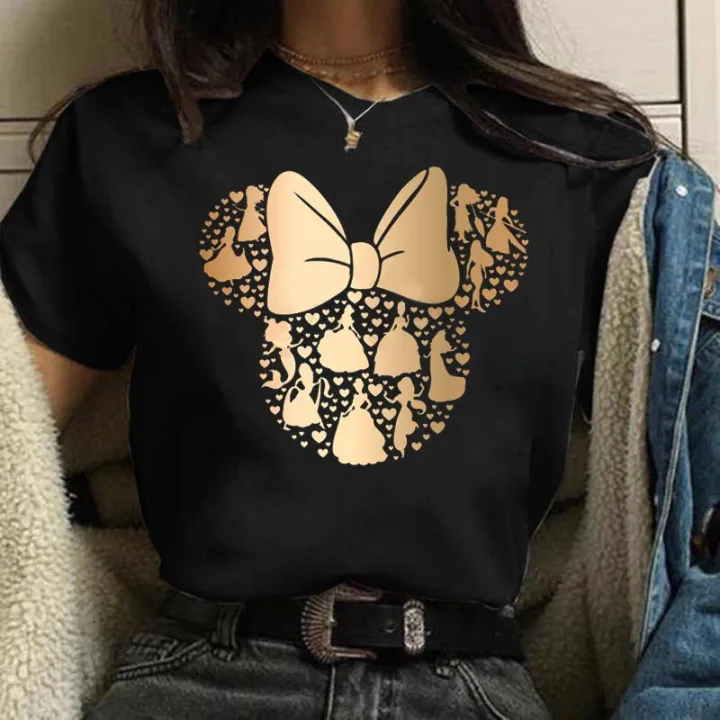 Disney%20Gold%20Micky%20Head%20Women's%20Casual%20100%25%20Cotton%20T-shirt%20Mickey%20Mouse%20High-Quality%20Print%20Fashion%20Top%20Cartoon%20-%20Image%203