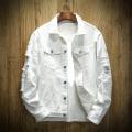 New 2024 Men's Fashion Jeans Jacket Solid Spring Autumn Cotton Denim Jacket Men White Black Pink Ripped Hole Jean Coats Male. 