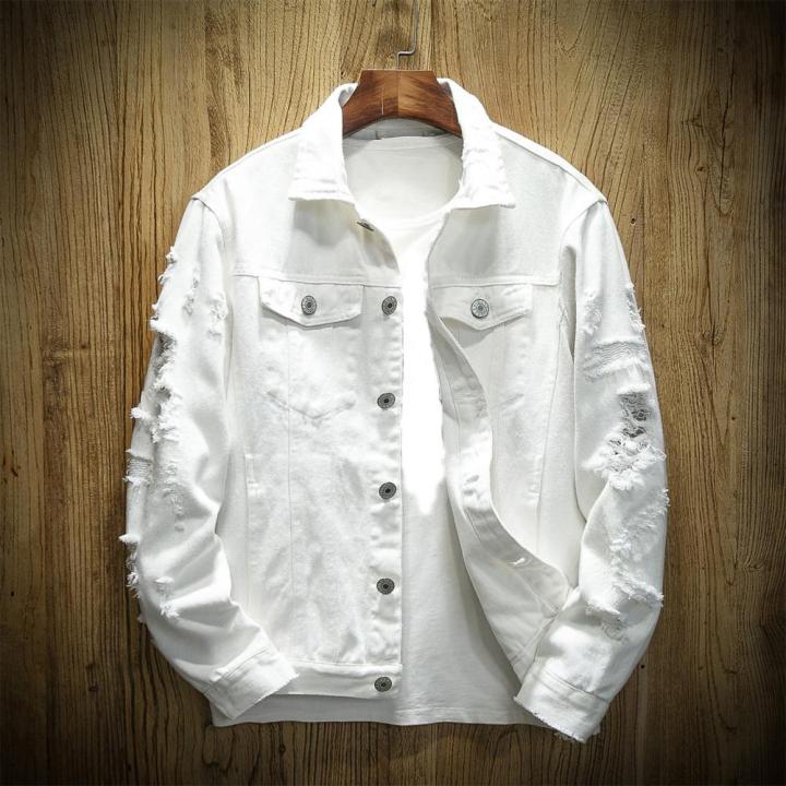New%202024%20Men's%20Fashion%20Jeans%20Jacket%20Solid%20Spring%20Autumn%20Cotton%20Denim%20Jacket%20Men%20White%20Black%20Pink%20Ripped%20Hole%20Jean%20Coats%20Male%20-%20Image%203