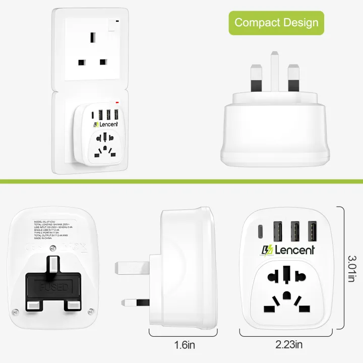 LENCENT%20World%20to%20UK%20Universal%20Travel%20Adapter%20EU/USA%20to%20UK%20Plug%20Adapter%20with%203%20USB%20and%201%20Type%20C%20Port%20European%20Euro%202%20Pin%20USA%20American%20China%20Australia%203%20Pin%20to%20British%203%20Pin%20Socket%20-%20Image%204