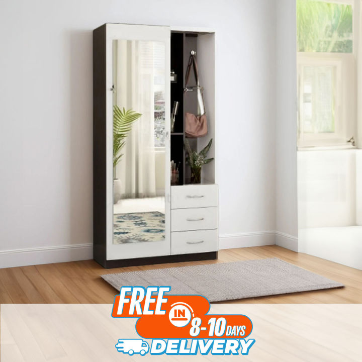 RK Melamine Laminated Board BOX Dressing Table With Shelves and Drawers Walnut -White Finish