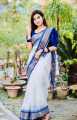 White and Blue Half Silk Saree for Women - Eye-Catching Design, Perfect for Special Occasions. 