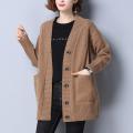 Autumn Winter Long All-match Fashion Women Sweater Coat Pockets Button Long Sleeve V-Neck Warm Loose Solid Casual Knit Cardigans. 