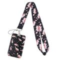 New Sakura Cherry Blossoms Flower lanyard card ID Badge Holder Keychain Pass Gym Mobile Kids Key Holder Key Rings Gift.