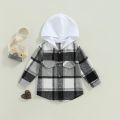 1-6Y Kids Boys Plaid Jacket Baby Autumn Clothing Long Sleeve Button Closure Hooded Plaid Outerwear Children Coats Streetwear. 