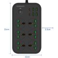 Pc Surge Protector Power Strip Black Universal Plug Multitap Extension Cord Power Multi Tap Power Button Electrical Power Strip.