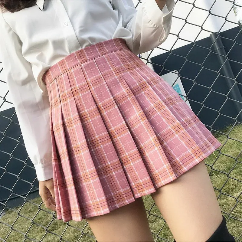 XS-3XL Plaid Summer Women Girls Skirt 2022 High Waist Stitching