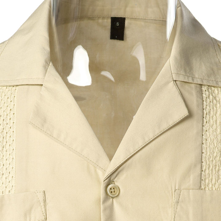 Men's%20Traditional%20Cuban%20Camp%20Collar%20Guayabera%20Shirt%20Short%20Sleeve%20Embroidered%20Mexican%20Caribbean%20Style%20Beach%20Shirt%20with%204%20Pocket%20-%20Image%204
