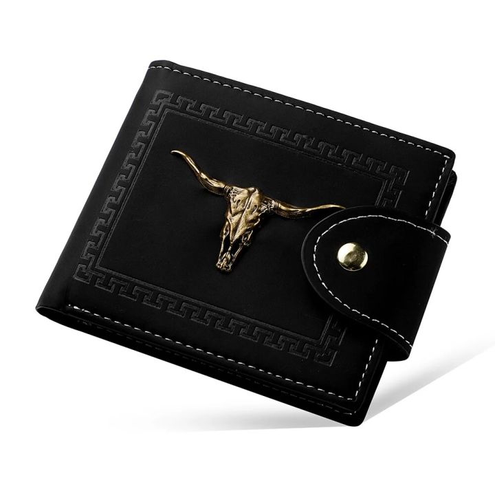 New%20Men's%20Wallet%20Short%20Multi-Function%20Multi-Card%20Slot%20Metal%20Bull%20Label%20Luxury%20Wallet%20Zipper%20Designer%20Small%20Slim%20Wallet%20-%20Image%204